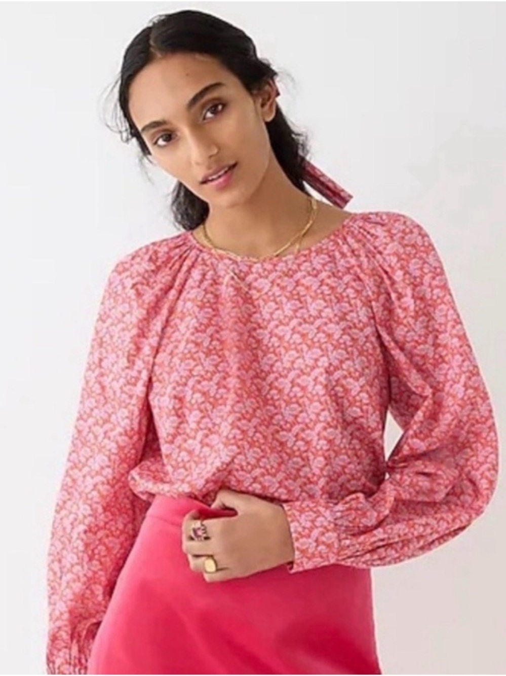 J.Crew Liberty London Red Purple Toutouayette Floral Puff Sleeve Blouse Size L
